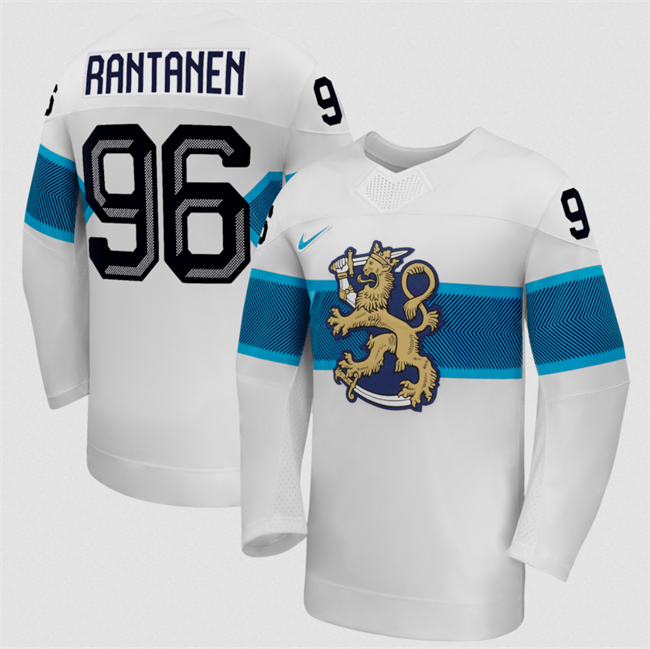 Men's Finland Hockey #96 Mikko Rantanen White 2026 Away Stitched Jersey